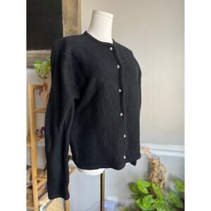 Vintage 90s Black Cardigan Sweater Wool Classic Academia Size Medium